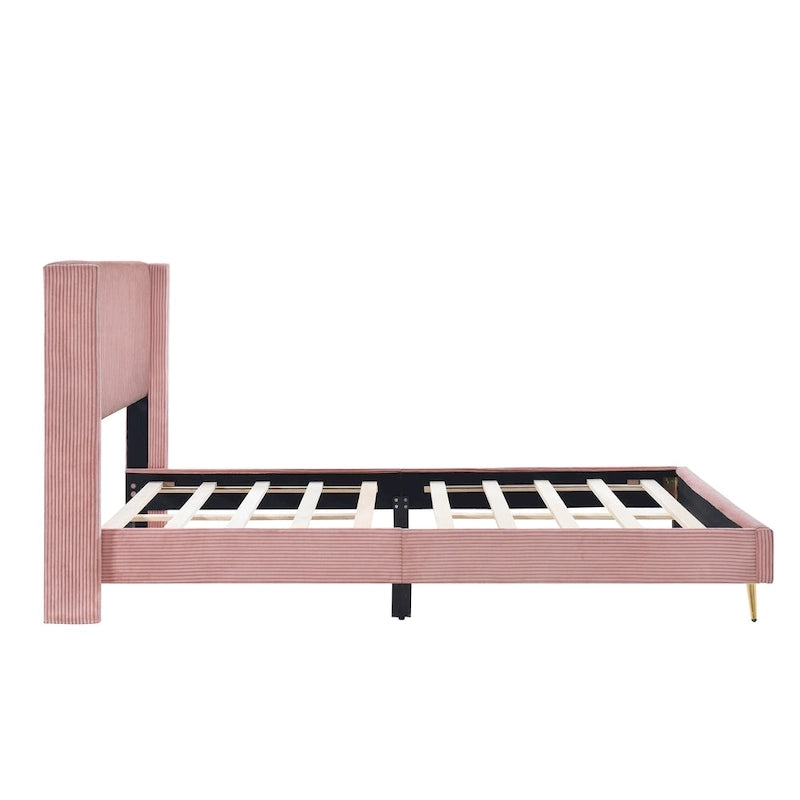 Queen Corduroy Upholstered Platform Bed with Metal Legs