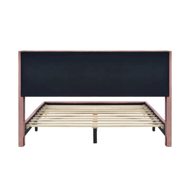 Queen Corduroy Upholstered Platform Bed with Metal Legs