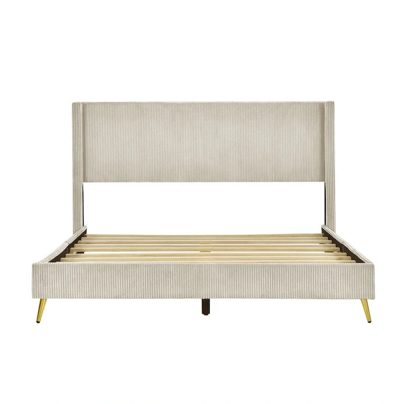 Queen Corduroy Upholstered Platform Bed with Metal Legs