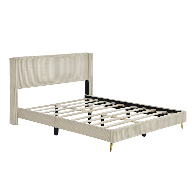 Queen Corduroy Upholstered Platform Bed with Metal Legs