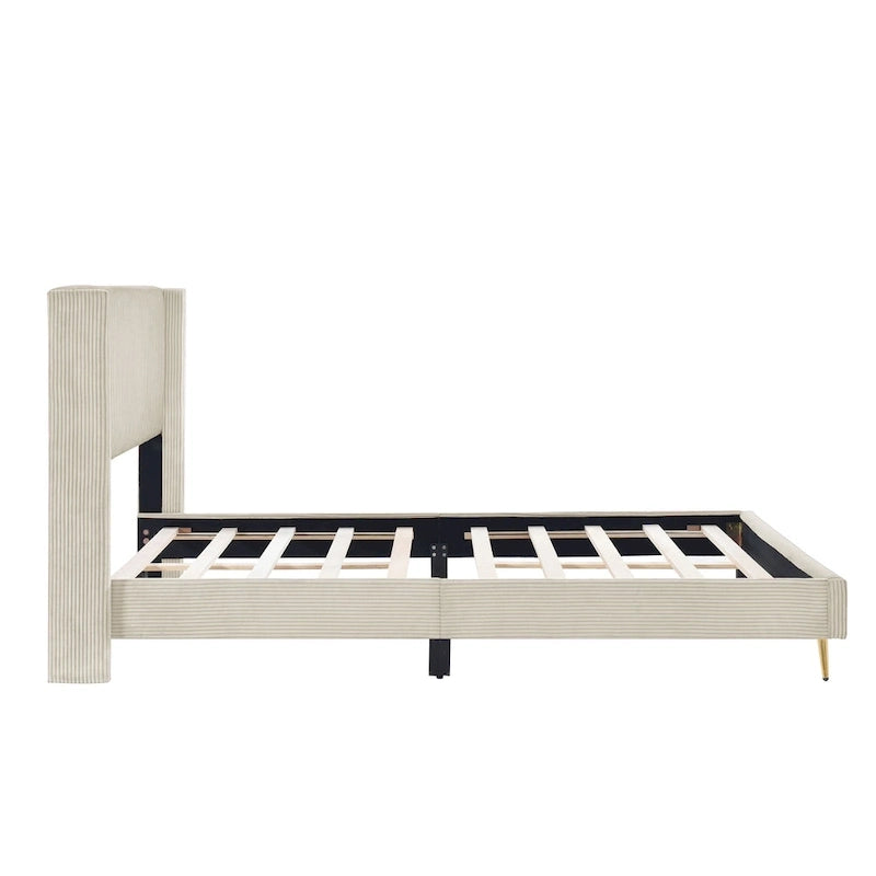Queen Corduroy Upholstered Platform Bed with Metal Legs
