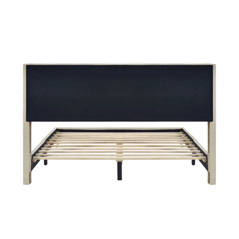 Queen Corduroy Upholstered Platform Bed with Metal Legs