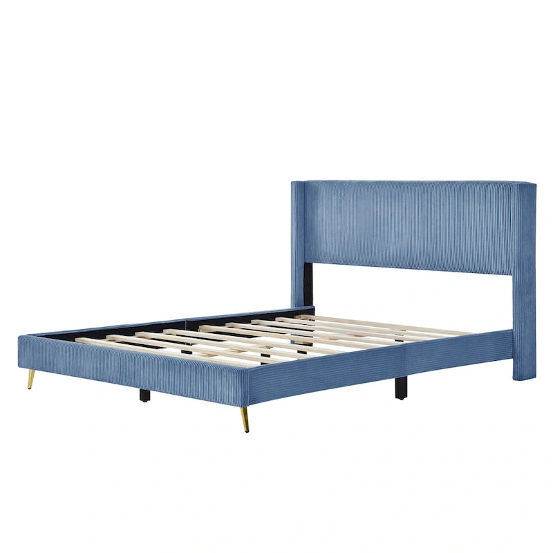 Queen Corduroy Upholstered Platform Bed with Metal Legs