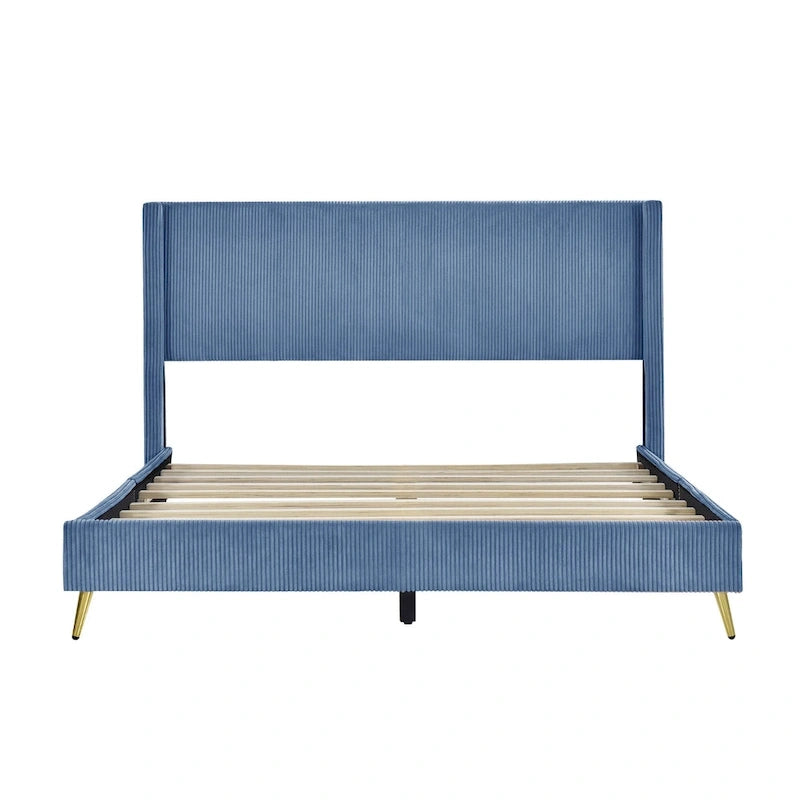 Queen Corduroy Upholstered Platform Bed with Metal Legs