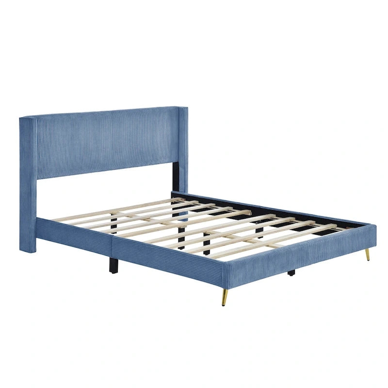 Queen Corduroy Upholstered Platform Bed with Metal Legs