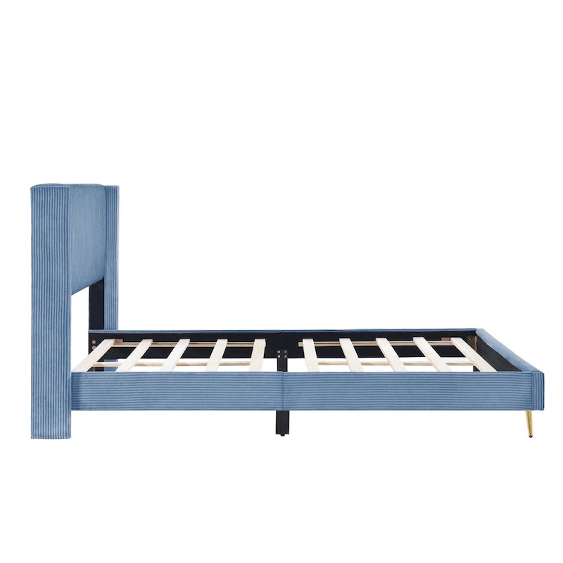 Queen Corduroy Upholstered Platform Bed with Metal Legs