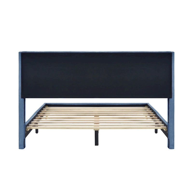 Queen Corduroy Upholstered Platform Bed with Metal Legs