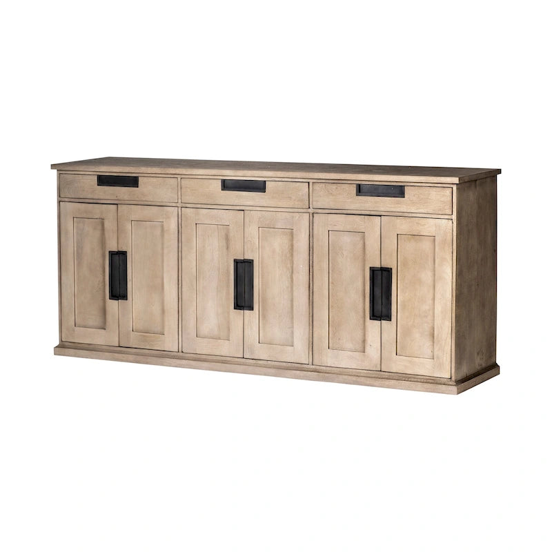 Sideboard aus massivem Mangoholz in Naturbraun mit 3 Schubladen und 6 Türen - 81.5W x 18.5D x 36H