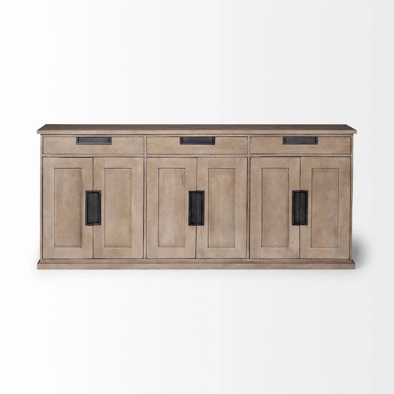Sideboard aus massivem Mangoholz in Naturbraun mit 3 Schubladen und 6 Türen - 81.5W x 18.5D x 36H
