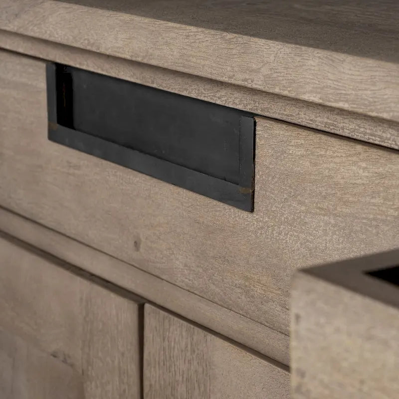 Sideboard aus massivem Mangoholz in Naturbraun mit 3 Schubladen und 6 Türen - 81.5W x 18.5D x 36H