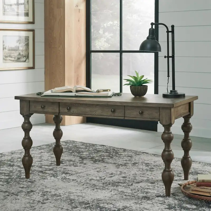 Dusty Taupe Turned Leg Writing Desk with 3 Drawers