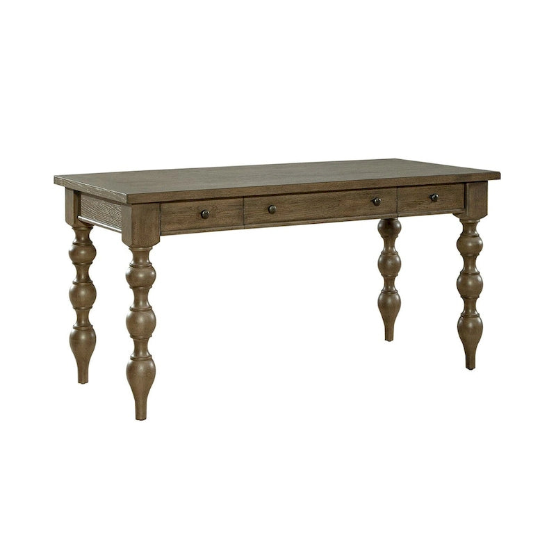 Dusty Taupe Turned Leg Writing Desk with 3 Drawers