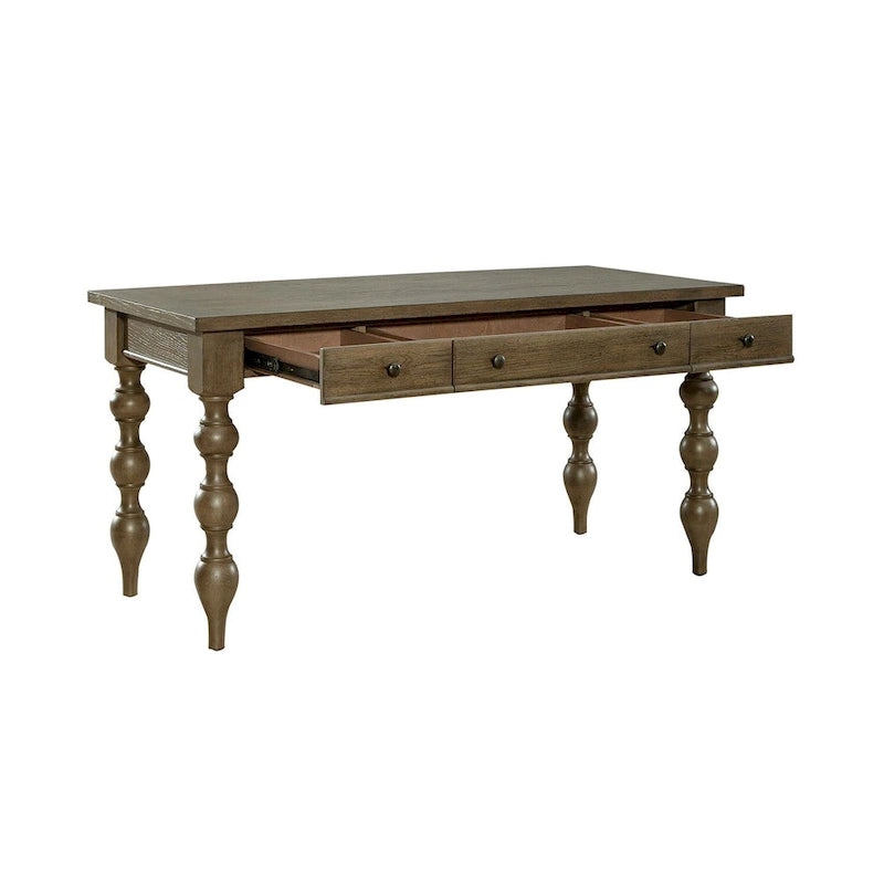 Dusty Taupe Turned Leg Writing Desk with 3 Drawers