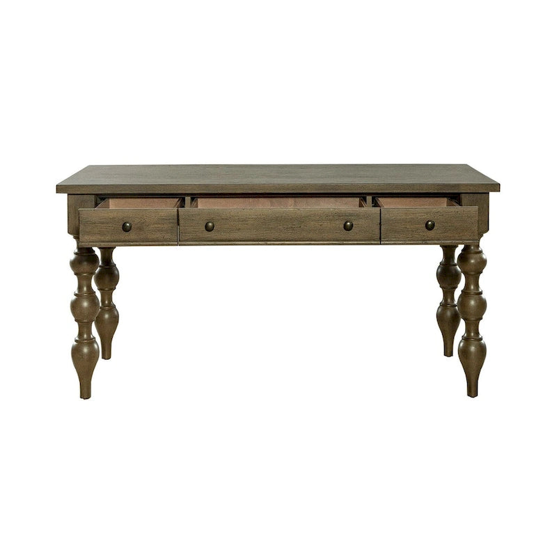 Dusty Taupe Turned Leg Writing Desk with 3 Drawers