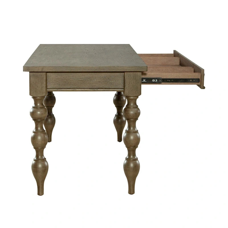 Dusty Taupe Turned Leg Writing Desk with 3 Drawers