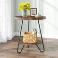 2-Tier Round Side Table, Wooden End Table with Metal Frame