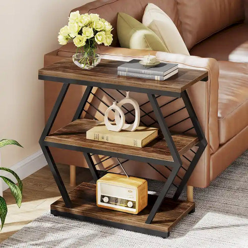 3-Tier Rectangular Side Table with Metal Frame