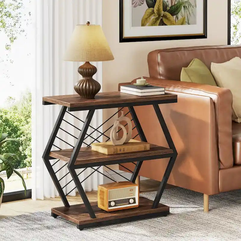 3-Tier Rectangular Side Table with Metal Frame