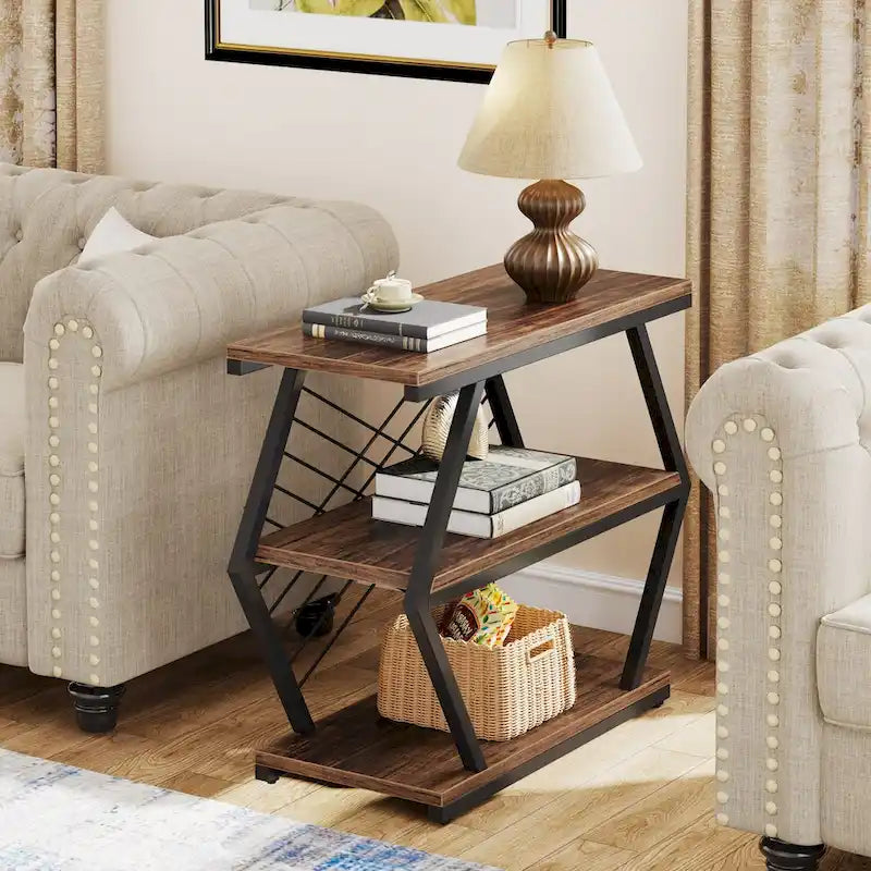 3-Tier Rectangular Side Table with Metal Frame