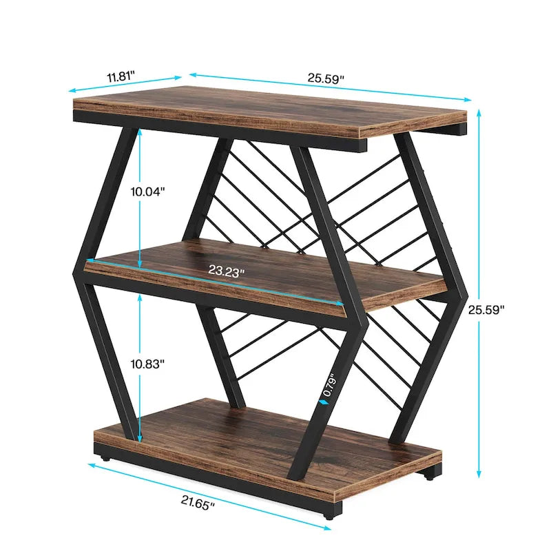 3-Tier Rectangular Side Table with Metal Frame