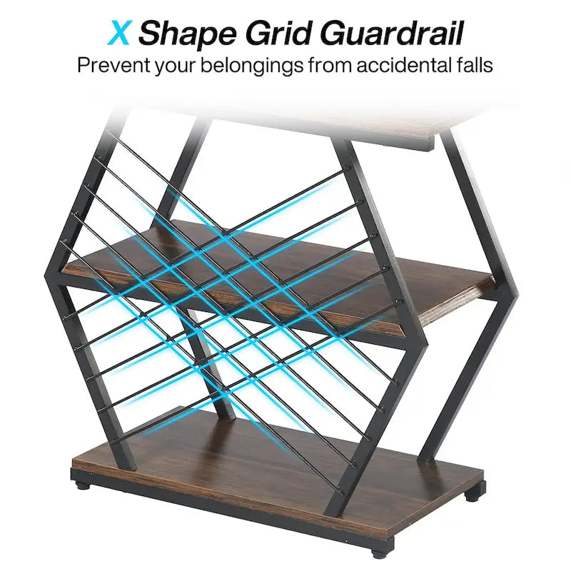 3-Tier Rectangular Side Table with Metal Frame