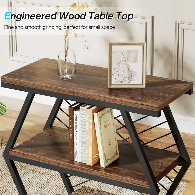 3-Tier Rectangular Side Table with Metal Frame