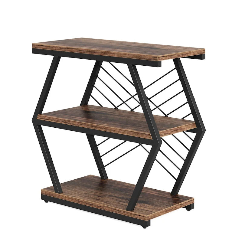 3-Tier Rectangular Side Table with Metal Frame