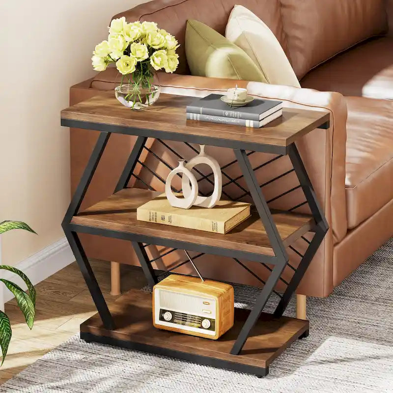 3-Tier Rectangular Side Table with Metal Frame