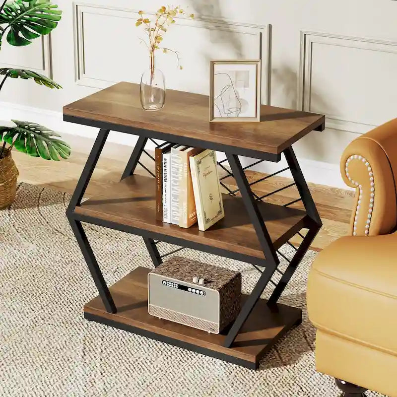 3-Tier Rectangular Side Table with Metal Frame