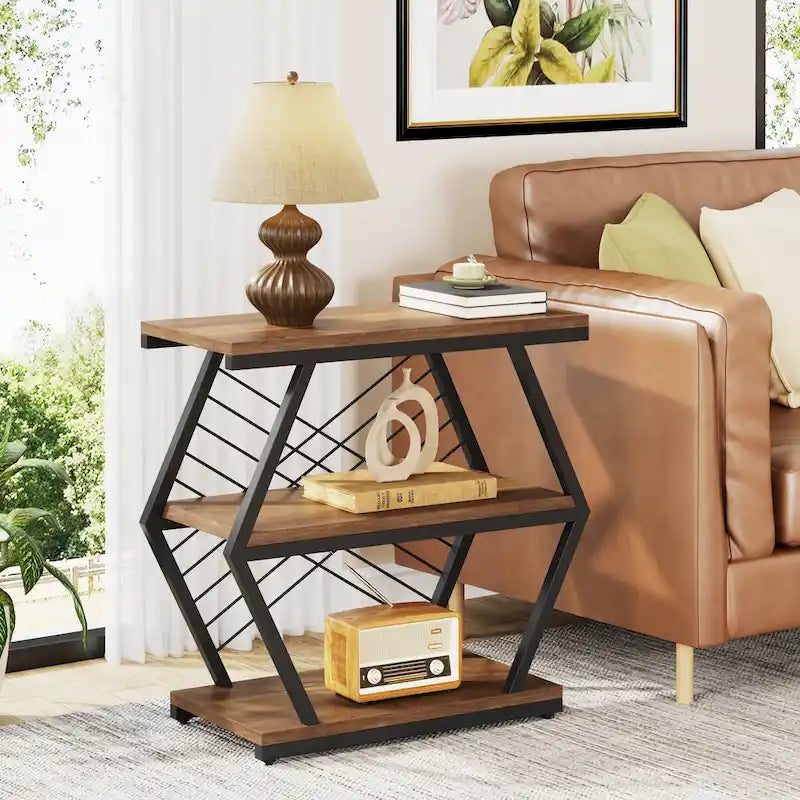 3-Tier Rectangular Side Table with Metal Frame