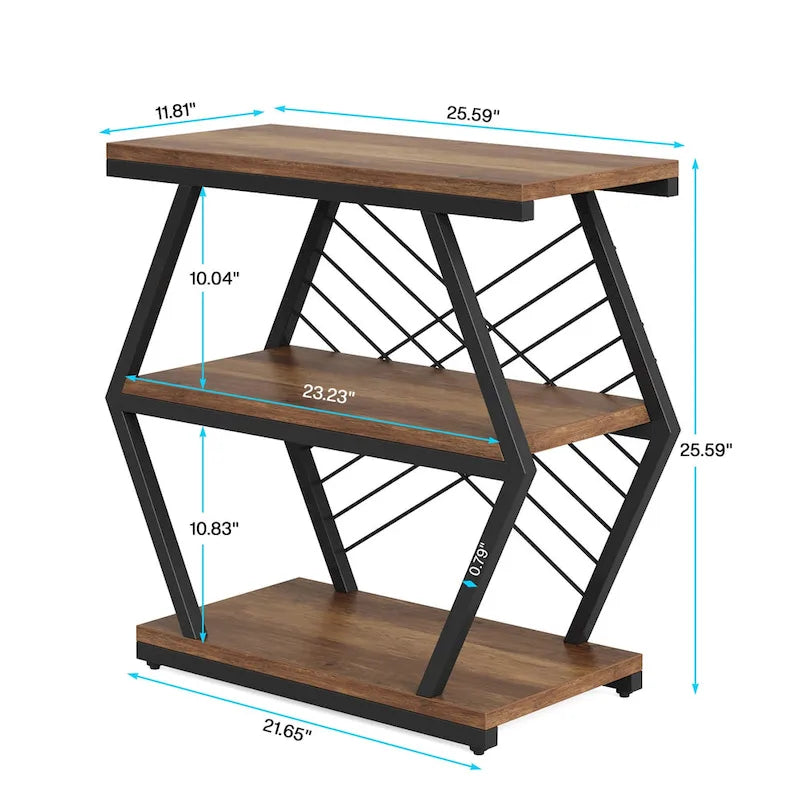 3-Tier Rectangular Side Table with Metal Frame