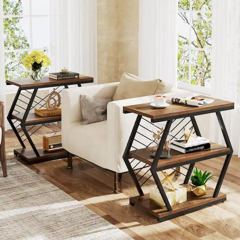 3-Tier Rectangular Side Table with Metal Frame