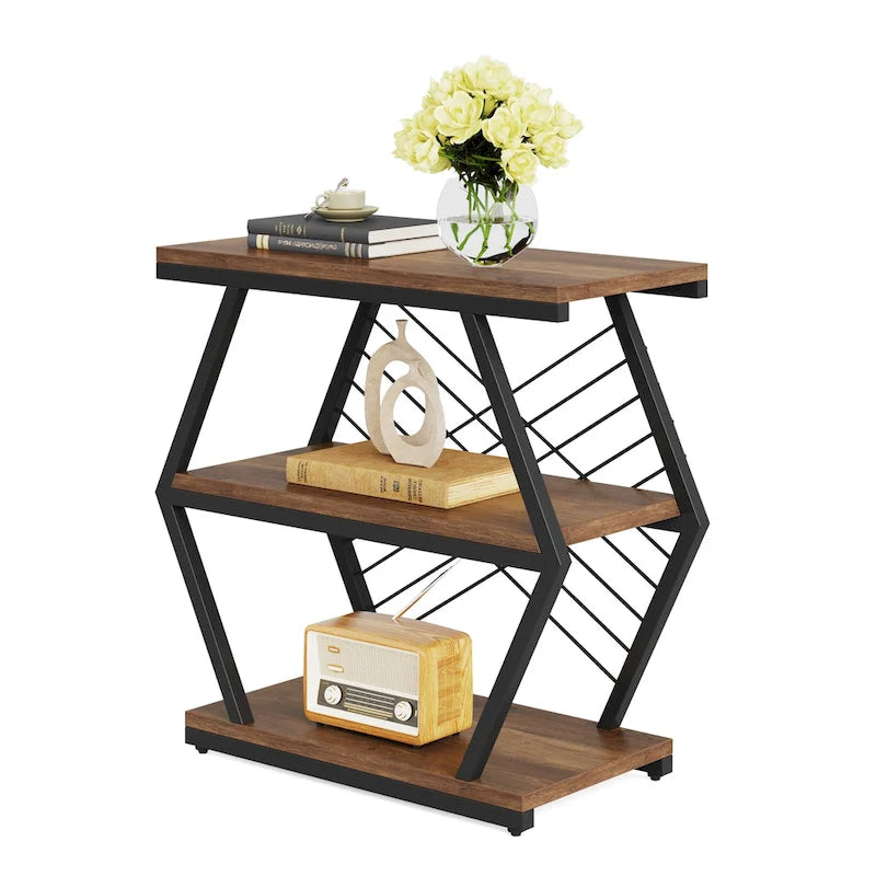 3-Tier Rectangular Side Table with Metal Frame