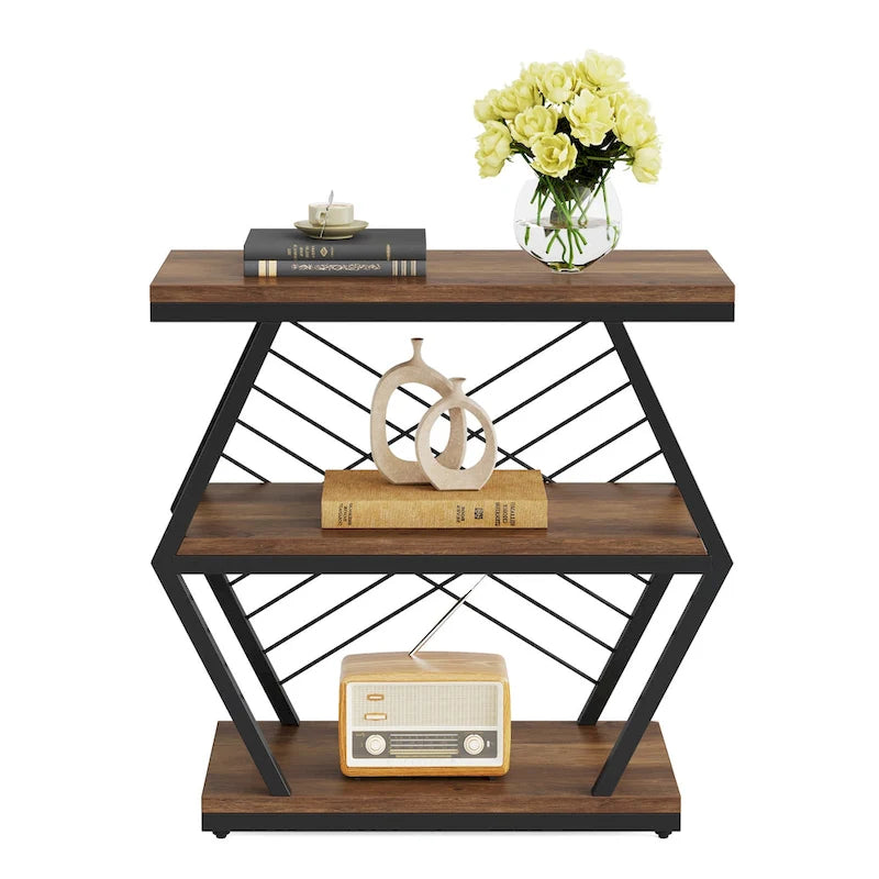 3-Tier Rectangular Side Table with Metal Frame