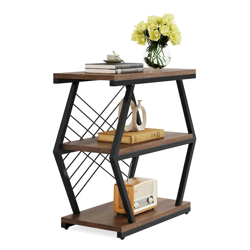 3-Tier Rectangular Side Table with Metal Frame