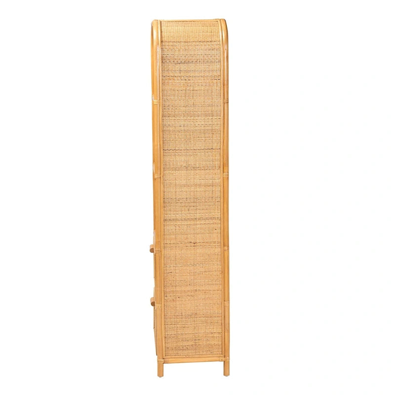 Modern Bohemian Light Honey Rattan 2-Drawer Bookcase