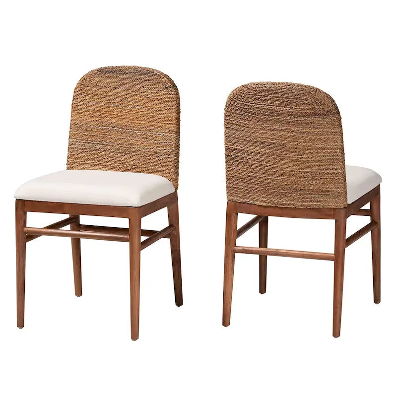 Modern Bohemian Natural Seagrass and Acacia Wood Dining Chair