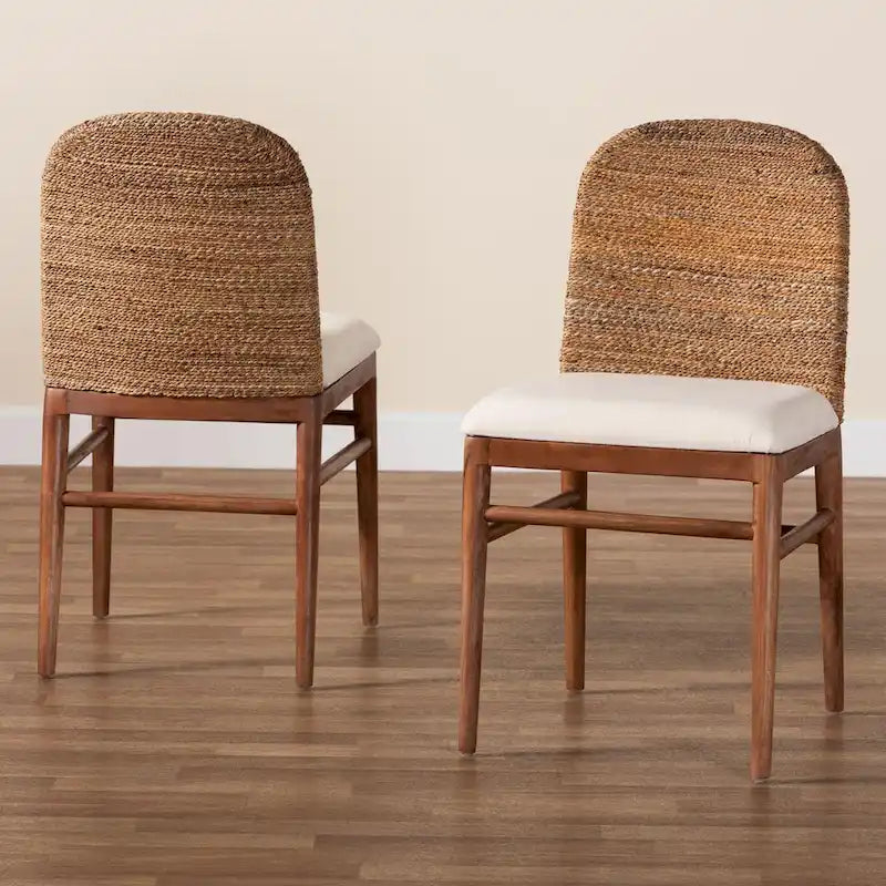 Moderní boho jídelní židle z přírodního mořského rákosu a akáciového dřeva