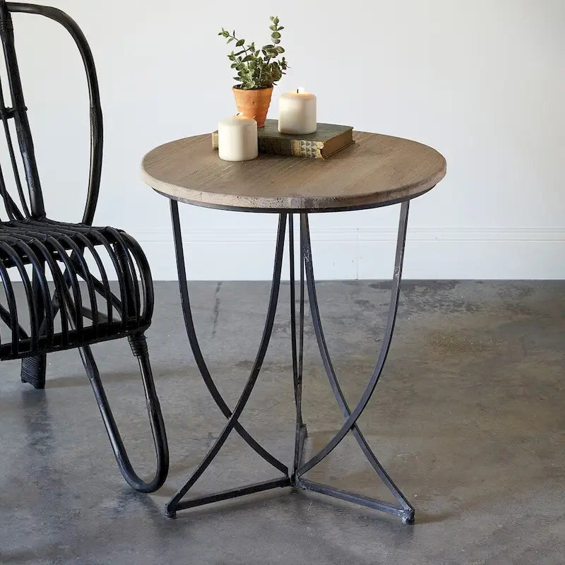 Metal Side Table with Wood Top - 20 in Diameter x 24 in High