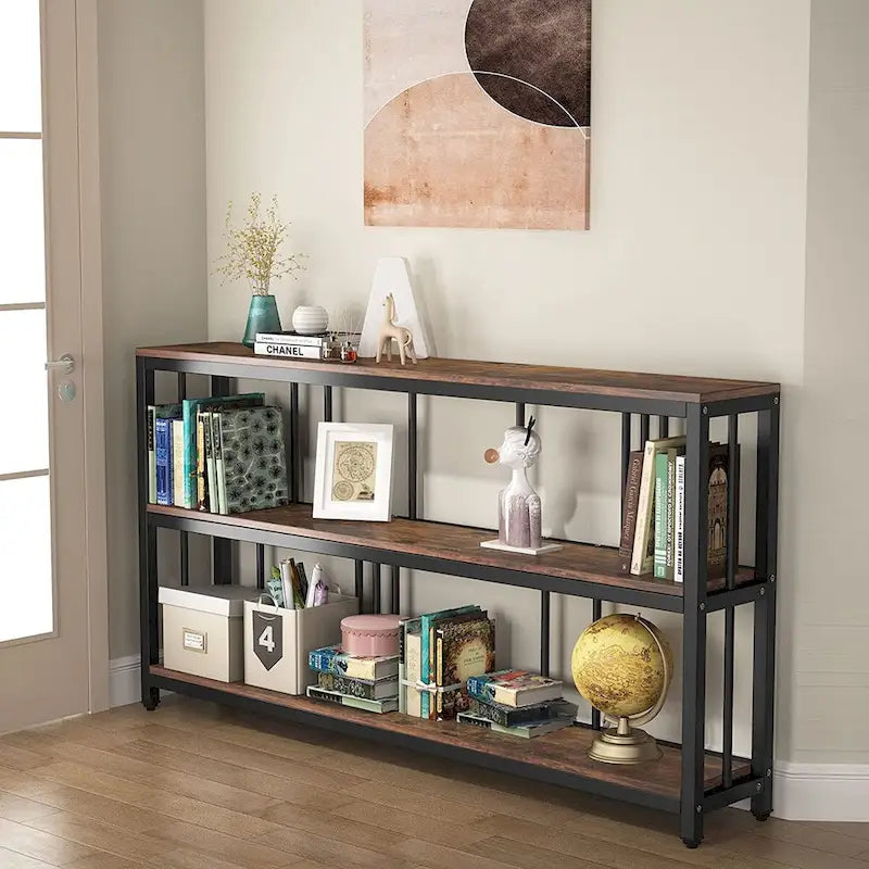 70.9 Console Table, 3 Tiers Sofa Table with Shelves,Brown