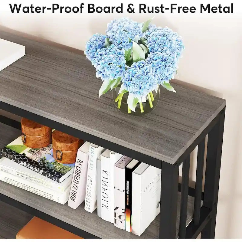 70.9 Inch Console Table, 3-Tier Sofa Table with Shelves, Brown