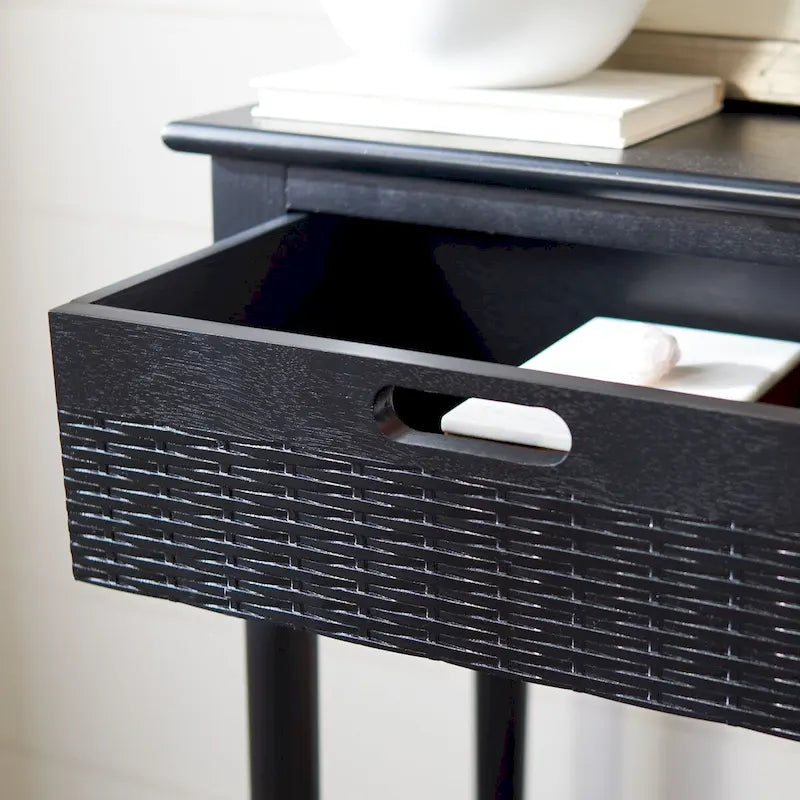 Two-Drawer Console Table with Basket Drawers and Open Shelf