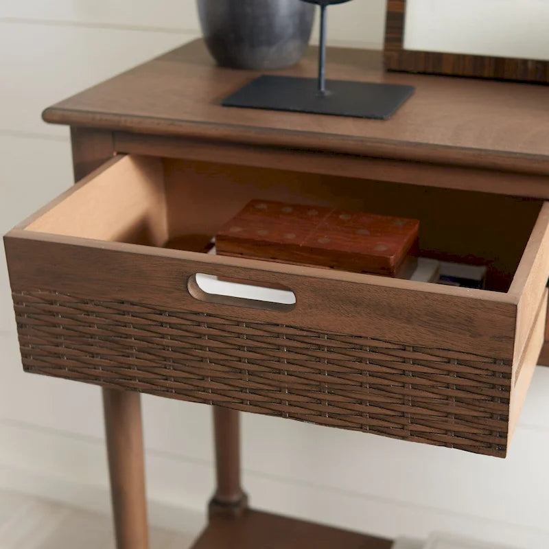 Two-Drawer Console Table with Basket Drawers and Open Shelf