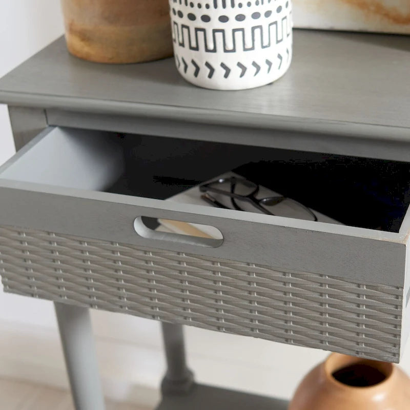 Two-Drawer Console Table with Basket Drawers and Open Shelf
