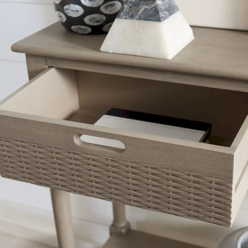 Two-Drawer Console Table with Basket Drawers and Open Shelf