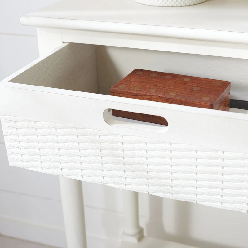 Two-Drawer Console Table with Basket Drawers and Open Shelf