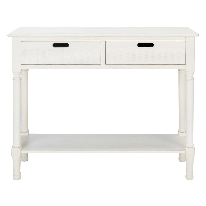 Two-Drawer Console Table with Basket Drawers and Open Shelf