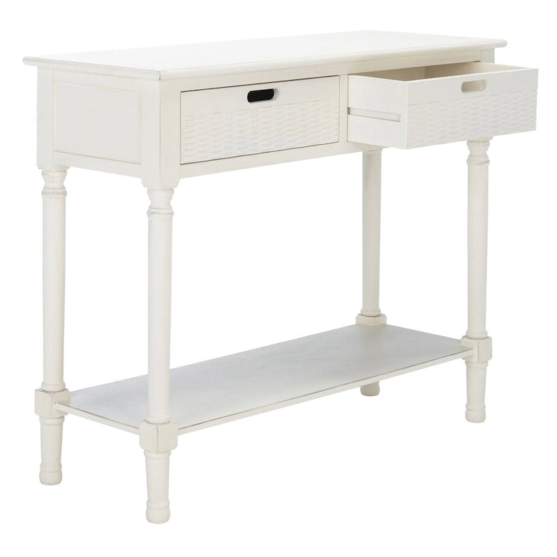 Two-Drawer Console Table with Basket Drawers and Open Shelf