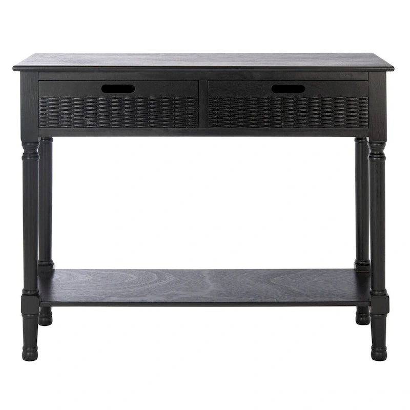 Two-Drawer Console Table with Basket Drawers and Open Shelf