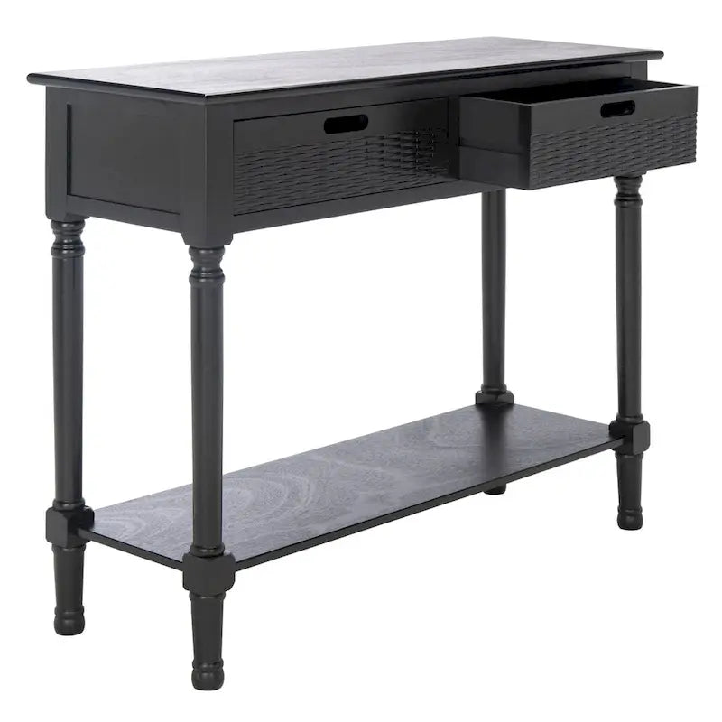 Two-Drawer Console Table with Basket Drawers and Open Shelf